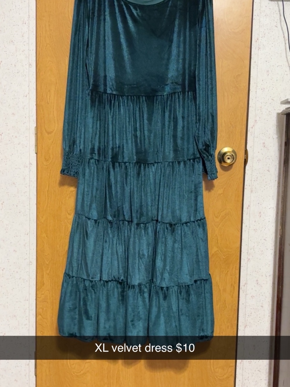 Women's Teal Velvet Tiered Long Sleeve Dress - XL